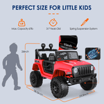 12V Kids Powered Ride On Truck Car With Parent Remote Control, Bluetooth Music, Spring Suspension, Led Lights - Red