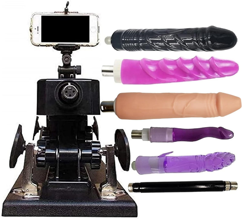 Adjustable Sex Machine with 3XLR Connector, Telescopic Dildos, Phone Holder