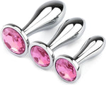 3-Piece Metal Anal Plug Set, Luxury Jewelry Design, Unisex Adult Toys (Pink)