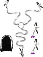 Adjustable Nipple Clamps with Metal Chain, Non-Piercing Nipple Rings for Couples