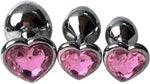3-Piece Heart-Shaped Metal Anal Plug Set – Jewel Trainer Kit for Couples & Beginners