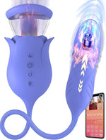 Rose Vibrator for Women - APP Remote, 8 Thrust & 10 Tongue Vibration, Heated Toy