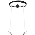 Bondage Restraints Bdsm Sex Toys-Gag Silicone Mouth Gag With Nipple Clamps Sex Flirting Sex Toy Adjustable Ball Gag Silicone Ball Gag With Air Holes Erotic Fetish Extreme Sex Toy For Couple Women