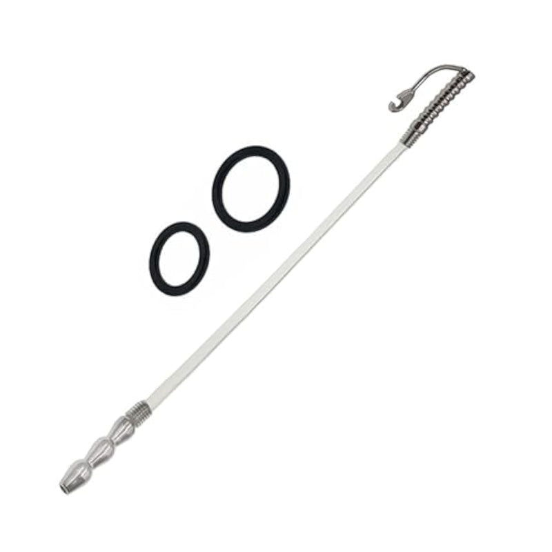 Stainless Steel Bead Hollow Hose Horse Eye Stick Urethral Masturbation Sex Toy With Two Silicone Penis Rings Couples Passion Toy
