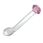 Glass Anal Plug Trainer with Rose Loop, Butt Plug Prostate Massager with Long Neck Base, G-Spot Glass Dildo Pleasure Wand Crystal Anal Sex Toys Stimulator for Men Women Masturbation (S)