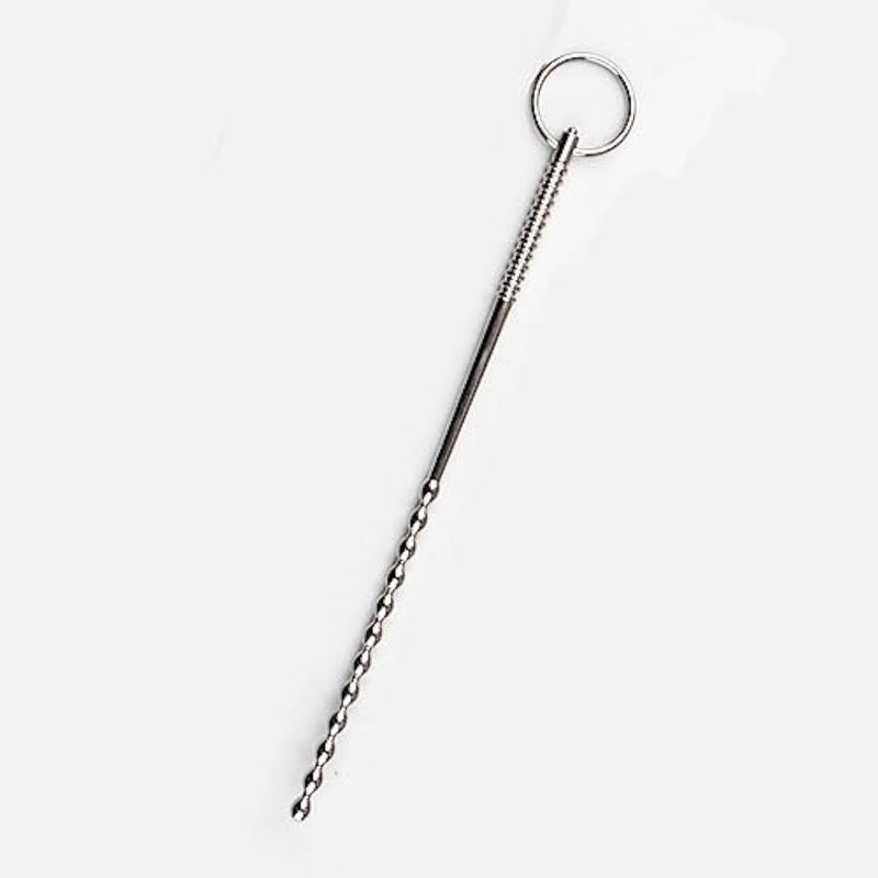 Metal Male Multibead Thread Urethral Toy 10.63 Inches Extra Long Urethral Dilator With Cock Ring