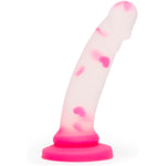 Heart Realistic Dildo | 8 Inch Suction Cup Dildo For Women | Liquid Silicone Curved Strap On Harness Compatible | Curved G Spot Stimulator | Adult Sex Toys For Couples | Clear & Pink