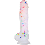 8.2 Inch Confetti Clear Silicone Dildo With Flared Suction Cup Base For Hands-Free Play, Flexible Dildo With Curved Shaft And Balls For Vaginal G-Spot And Anal Prostate