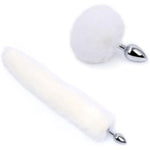 2Pcs Multi-Function Fox Tail Fur Bunny Tail Anal Butt Plug Sex Toys For Couples Adults Cospaly Role Play Stainless Steel Plug (White)