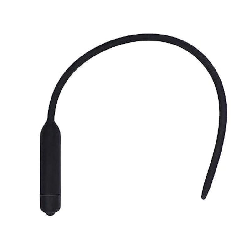 Silicone Vibrating Urethral Penis Plug Ten Frequency Threaded Urethral Sound Vibrator Masturbation Device(E,Black)