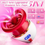5-in-1 Rose Vibrator with LCD – Sucking, Licking & Vibration for Clit, Nipple & Anal
