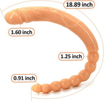 18.9" Double-Ended Dildo with Veins & Glans, Anal Beads for Vaginal & Anal Play