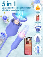 5-in-1 Heated Rose Vibrator with Thrusting & Tongue Motion, App-Controlled Toy