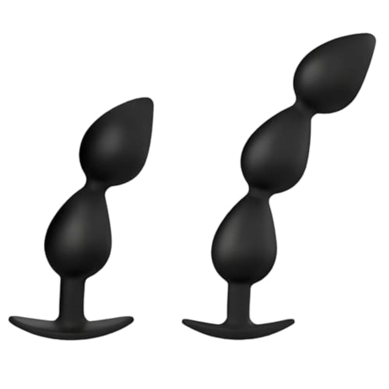 2 Piece Anal Bead Trainer Set Built-In Steel Ball, Ergonomic Butt Plugs With Offset Weighting - Comfortable Long-Term Wear - Prostate Massage Adult Sex Toys For Beginner And Advanced Player
