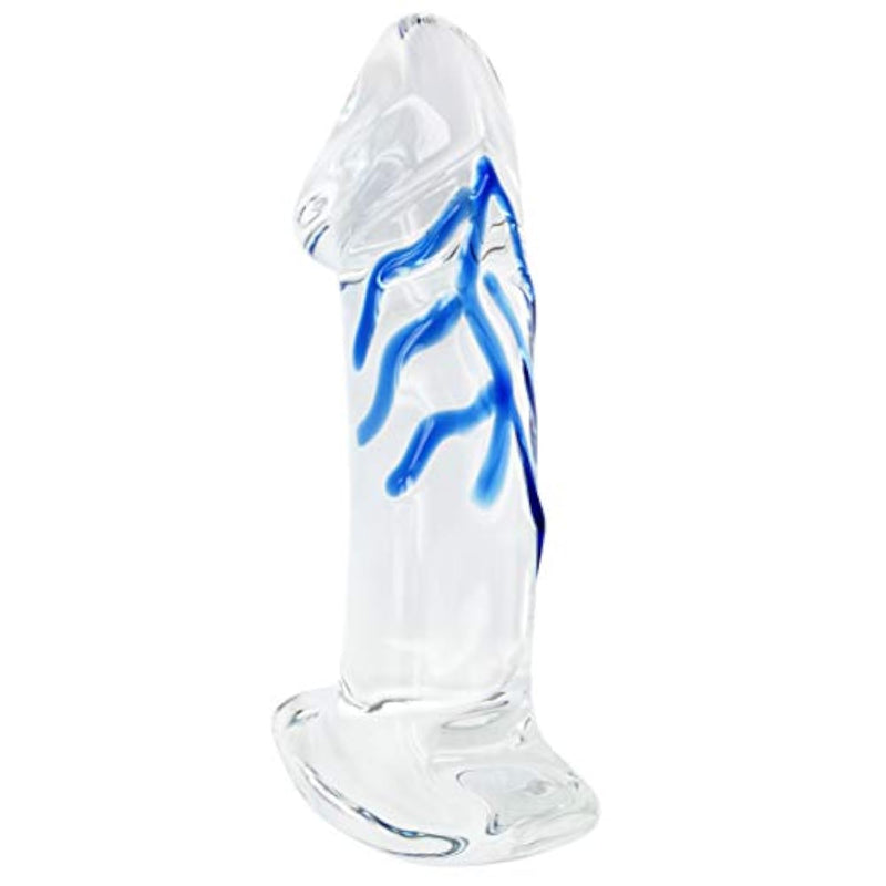 Realistic Dildos Glass Penis Anal Plug, Glans Designed Crystal Adult Sex Toys (7.2In Blue Vein)