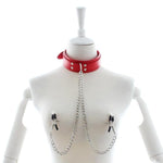 Stainless Steel Adjustable Nipple Clip Choker Necklace for Women with Black Leather Collar