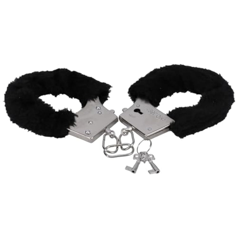 Doc Johnson Furry Handcuffs in a Bag, Black - for Adults Only