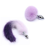 2Pcs/Set Fox Tail Anal Butt Plug Bunny Tail Stainless Steel Plug Sexy Toys Flirting Tools For Adults Cosplay &Sm Role Play Gradient (Purple)