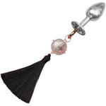 Hollowed-Out Sex Toy Flower Bell Anal Plug Erotic Products Binding And Adjusting Tassels Bell Metal Anal Plug(Black)