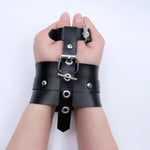 Bdsm Adjustable Handcuffs, Role Play Exercise With Detachable Leash For Party Role Play Jewelry, Pu Leather Bondage Fetish Handcuffs