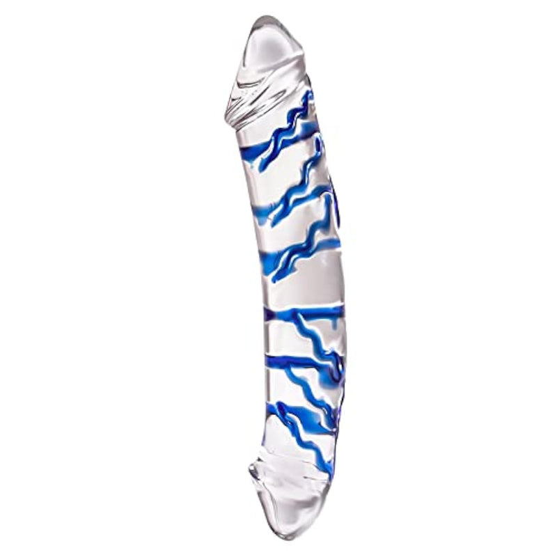 Big Double-Ended Dildos,10 Inch Clear Glass Blue Stripes Adult Sex Toys For Women