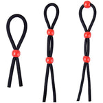 Adjustable Cock Ring Set Love Rings Basic Penis Ring Sex Toys, Silicone Male Cock Ties Black String With Red Beads, Designed For Harder Erection, 3 Pcs