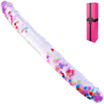 19.7*1.7 Inch Silicone Extra Thick Double Headed Confetti Dildo, Huge Giant Realistic Colored Jelly Clear Double Ended Dildo Giant Toy, Long Penis Double Sided Dildo Anal Sex Toy For Women Gay Lesbian