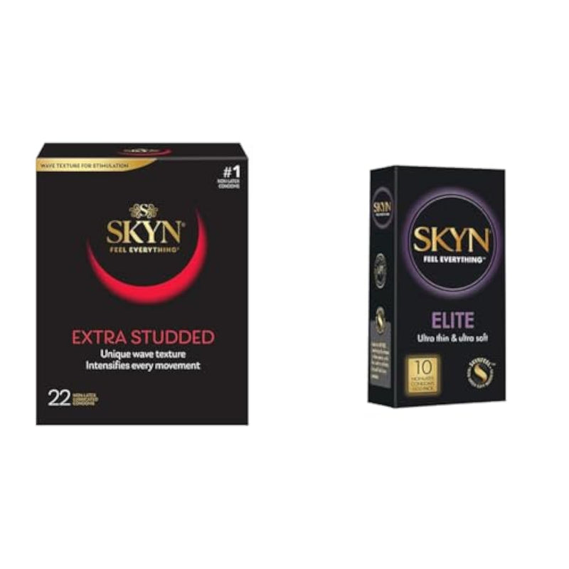 Extra Studded 22 Count Ultra Thin Natural Feel Condoms With Elite 10 Count Lubricated Premium Polyisoprene Condoms
