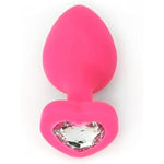 Heart Shaped Anal Plug - Hypoallergenic Nonporous Silicone - Removable Jewel - Smooth & Tapered Shape - Flared Base - Glamorous Gem - Pink Color Clear Jewel - Small