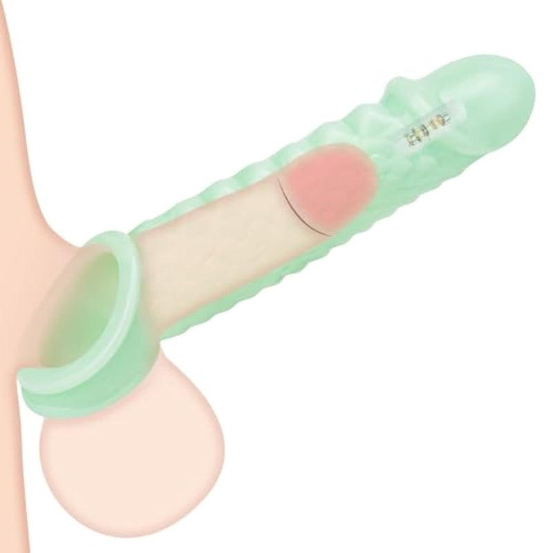 Reusable Vibrating Penis Sleeve Cock Ring Extender,2 Inch Ultra-Soft Penis Extender For Couples Sex Toys For Men (Green)