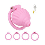 Small Chastity Cage Sex Toys Shell Penis Cage With 4 Different Sized Rings Cock Cage With Concealed Lock And Belt For Men'S Penis Bondage Lightweight Resin Chastity Device (A,Pink)