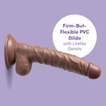 Lifelike Lover Realistic Dildo - 8 Inch Suction Cup Dildo For Women - Flexible & Big With Balls - Harness Compatible Strap On - Adult Sex Toy - Flesh Brown