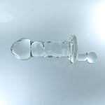 Glass Pleasure Plug With Crank, Nubby, Clear Melon