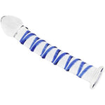 Crystal Glass Pleasure Wand Dildo Penis With Blue Raised Spiral Texture Mushroom Tip Anal Butt Plug