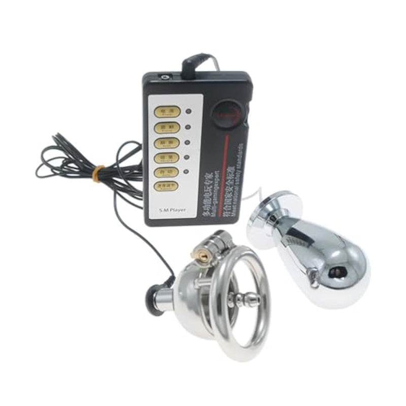 Electric Shock Hollow Chastity Lock Chastity Device With Urethral Catheter Men'S Anal Plug Set Adult Sex Toy