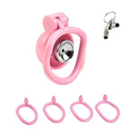 Cock Cage With Push Lock Male Chastity Cages With 5 Different Sized Rings And 2 Keys Sex Toys Chasity Devices Used To Bind A Man'S Penis Bondage Gear With Catheter And Urinal Tray (Pink,C)