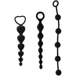 Silicone Anal Beads, 3Pcs Butt Plugs With Pull-Ring Anal Training Set For Beginners Advanced Users Sex Toys For Women, Men And Beginners - Black