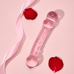 2-Piece Crystal Pink And Clear Glass Dildo Set - Double-Ended Curved Anal Plug And Beads With Handles For Easy G-Spot And P-Spot Stimulation - Sex Toys For Adult Men And Women