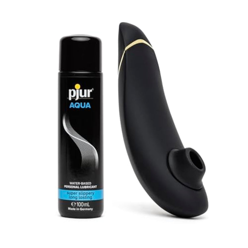Premium 2 Black Clitoral Suction Personal Massager Vibrator & Pjur Aqua Water Based Personal Lubricant 3.4 Fl Oz - Sex Toys For Women Bundle