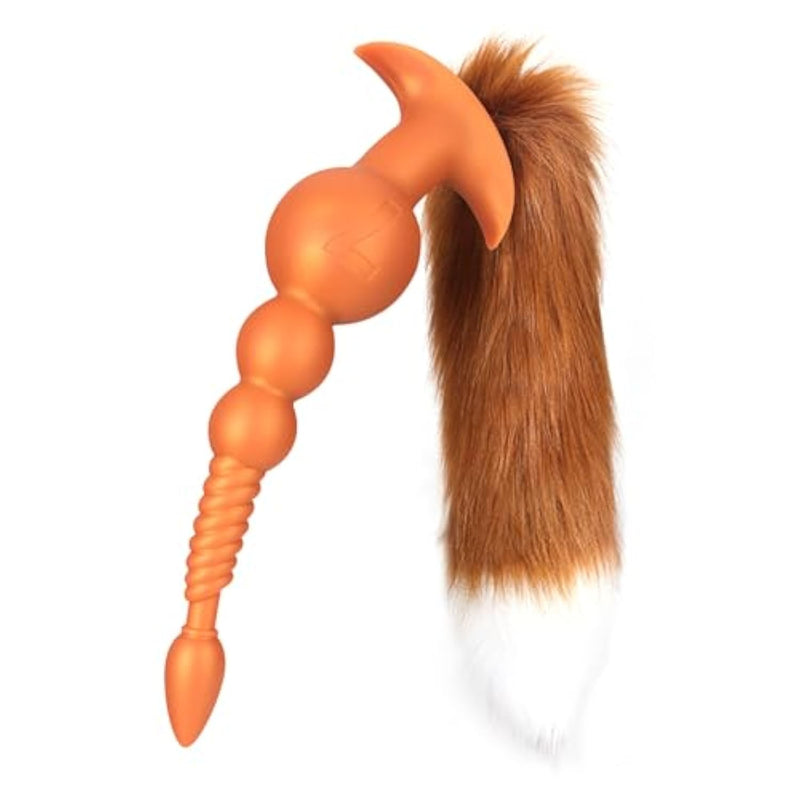 Anal Beads Anal Butt Plug With Removable Artificial Fur Fox Tail Silicone Adult Sex Toy For Prostate G-Spot Stimulation Anus Training Role Play Erotic Sex Game For Men Women Couple Gold L