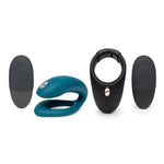 Sync O Green Remote Control C-Shaped Couples Vibrator & Bond Adjustable Wearable Vibrating Cock Ring - App Controlled Couples Sex Toys Bundle