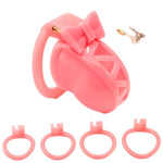 Male Chastity Cage - Bow-Tie Shaped With 4 Different Sized Activity Rings Chastity Lock Device Sex Toys With Concealed Locking Design For Male Penis Sm Fetish Long-Term Wear & Bondage (Pink)