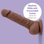 Lifelike Lover Luxe Realistic Dildo - 6 Inch Suction Cup Dildo For Women - Flexible Smooth Silicone Shaft With Balls - Harness Compatible Strap On - Waterproof - Flesh Brown