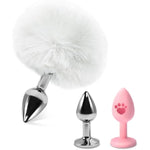 Rabbit Tail Anal Plug Sex Toys With 2 Replaceable Anal Plugs Silicone/Metal Tail Anal Plug Butt Plug Cute Sexy Cosplay Anal Tail Anal Sex Toys For Women Men Couple Furry Butt Plug (White)