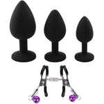 3Pcs Anal Sex Trainer Silicone Butt Plugs, Anal Sex Toys Kit Anal Beads With Nipple Clamp For Adult Women, Men And Couples (Black)