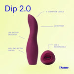 Dip 2.0 Massager - Usb-C Rechargeable - Body-Safe Silicone, Low-Battery Indicator, Portable, And Waterproof - Perfect Grip With Angled Ridged Design - Easy To Use - Plum Color