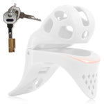Male Chastity Device Long Tail Cock Cage With Concealed Lock And 3 Different Sizes Sex Toy Chasity Cages To Restrain Man'S Penis And Testicles Lightweight Bondage Gear (White, L)