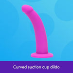 Curved Dildo - 7 Inch With Suction Cup - Flexible Anal Dildo For Men And Women - Harness Compatible Strap On - Smooth Silicone Massager Adult Sex Toy - Waterproof - Purple