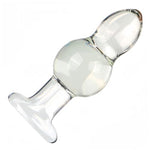 Glass Crystal Anal Butt Plug 2 Beads Design Sex Toys with Safety Base, Transparent Cone Shape Anal Plug Dildo G-Spot Massager Adult Sex Tools for Beginners and Advanced Players (M)