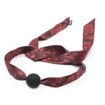 Silicone Bondage Gags Sexy Open Mouth Ball Gag Adjustable Red Soft Ribbon With Classical Embroidery Print Slave Harness Fetish Mouth Ballgags Sm Game Sex Toys For Lover Couple Bdsm Foreplay